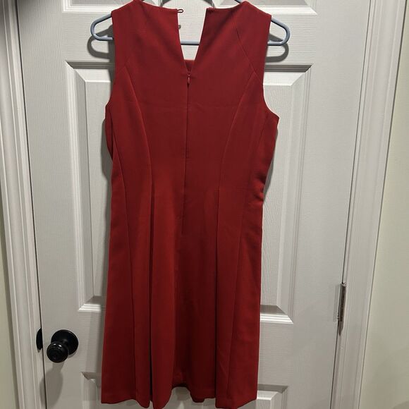 Ann Taylor LOFT Red Pleated Sleeveless Cocktail Party Dress Sz 4 Missing Button - Picture 9 of 12